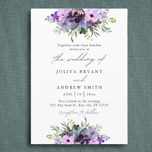 Purple and green  Floral wedding Invitation