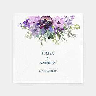 Purple and green floral wedding napkin