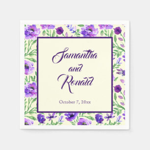 Purple and Green Floral Wedding Napkin