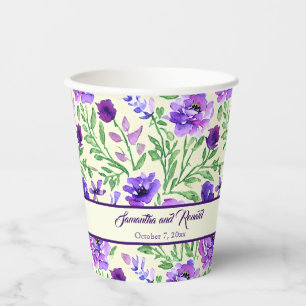 Purple and Green Floral Wedding Paper Cups