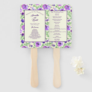 Purple and Green Floral Wedding Program Hand Fan