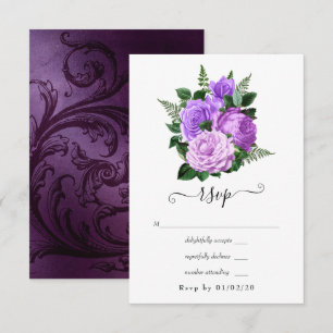 Purple and Green Floral Wedding RSVP Card
