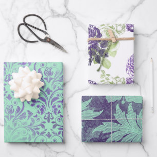 Purple and Green Floral Wrapping Sheets 