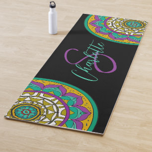 Purple and Green Flower Mandala Monogram Yoga Mat