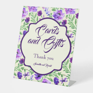 Purple and Green Flowers Cards and Gifts Tabletop Pedestal Sign