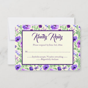 Purple and Green Flowers Wedding RSVP card