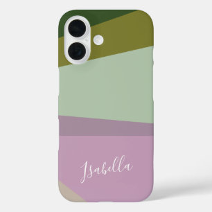 Purple and Green Geometric Art Personalised   iPhone 16 Case
