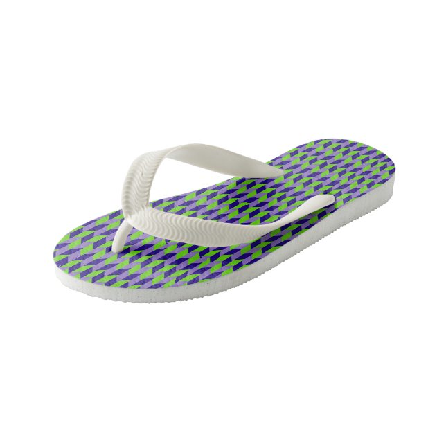 Purple and green geometric pattern kid's jandals (Angled)