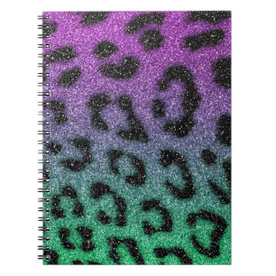 Purple and Green Glitter Gradient Cheetah Print Spiral Notebook