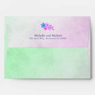 Purple and Green Gradient Parchment Floral Design Envelopes
