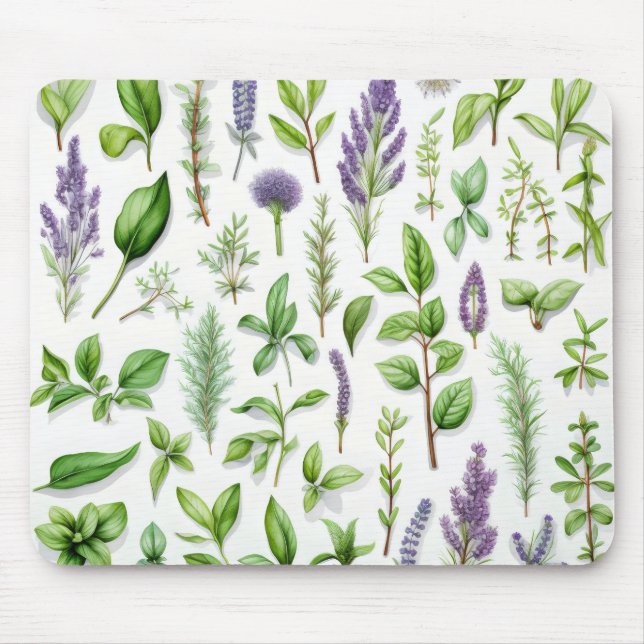 Purple and Green Herbs Mouse Pad (Front)
