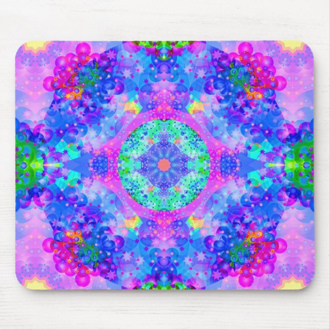 Purple and Green Kaleidoscope Fractal Mouse Pad (Front)
