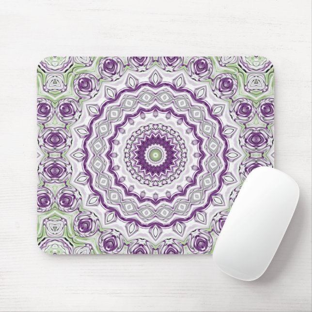 Purple and Green Mandala Pattern Design Mouse Pad (With Mouse)