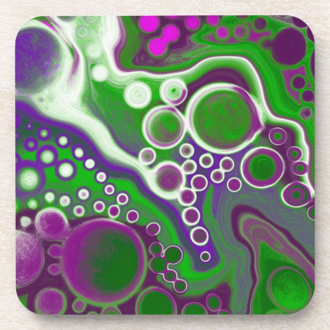 Purple and Green Marble Fluid Art  Coaster (Front)