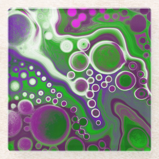 Purple and Green Marble Fluid Art   Glass Coaster (Front)