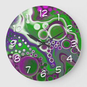Purple and Green Marble Fluid Art    Large Clock