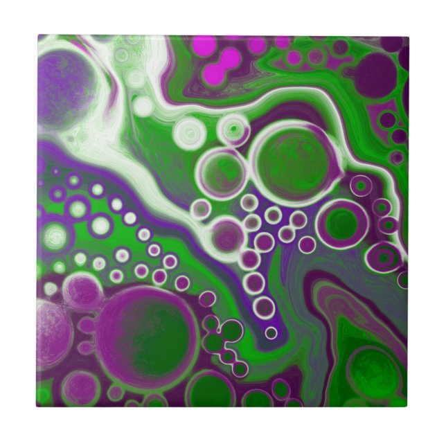 Purple and Green Marble Fluid Art  Tile (Front)