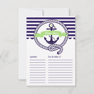 Purple and Green Nautical Stripes Recipe Card