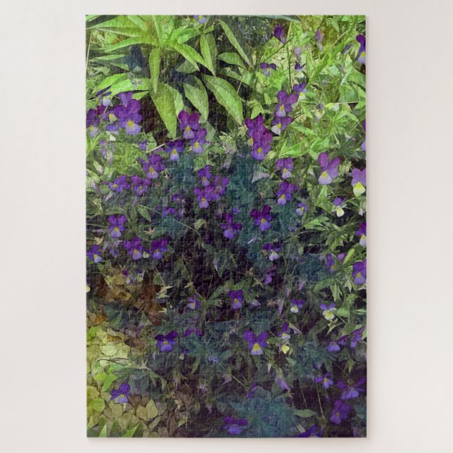 Purple and green pansy flowers and leaves jigsaw puzzle (Vertical)