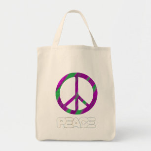 Purple and Green Peace Sign, Tote Bags