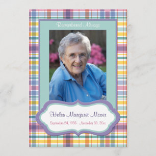 Purple and Green Plaid Memorial Card with Photo