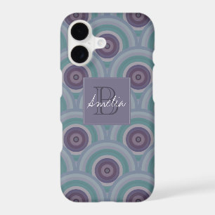 Purple and Green Retro Circles Pattern Monogram