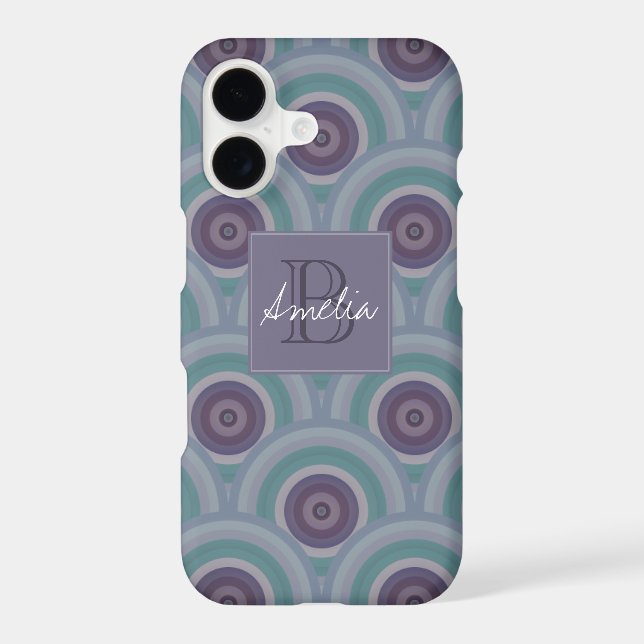 Purple and Green Retro Circles Pattern Monogram (Back)