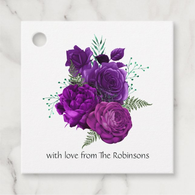 Purple and Green Roses Favour Tags (Front)