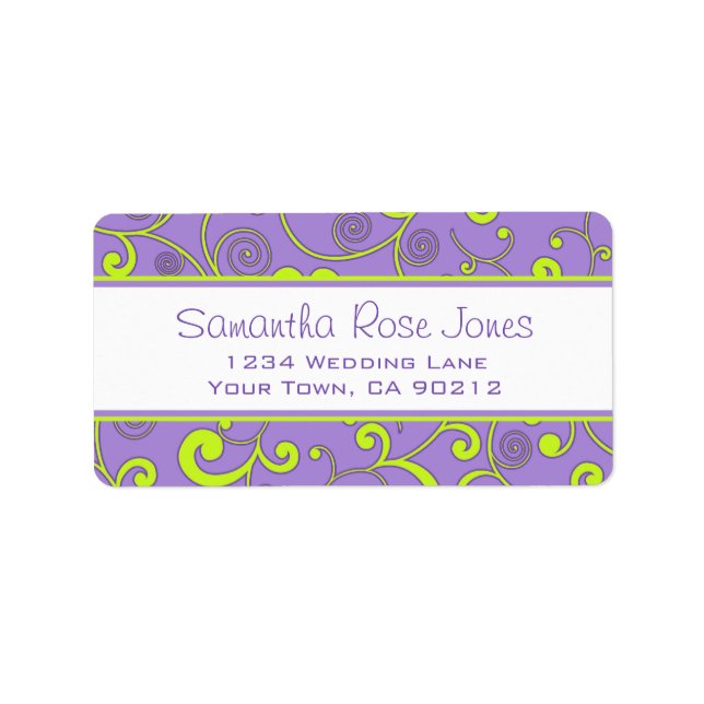 Purple and Green Scroll Custom Address Label (Front)