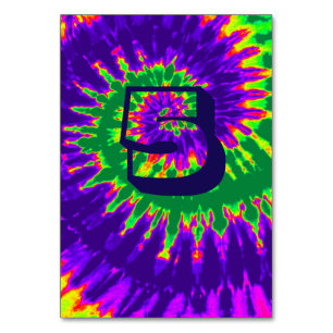 Purple and Green Spiral Tie Dye Wedding Table Five Number