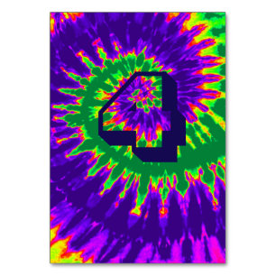 Purple and Green Spiral Tie Dye Wedding Table Four Number