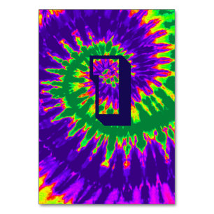 Purple and Green Spiral Tie Dye Wedding Table One Number