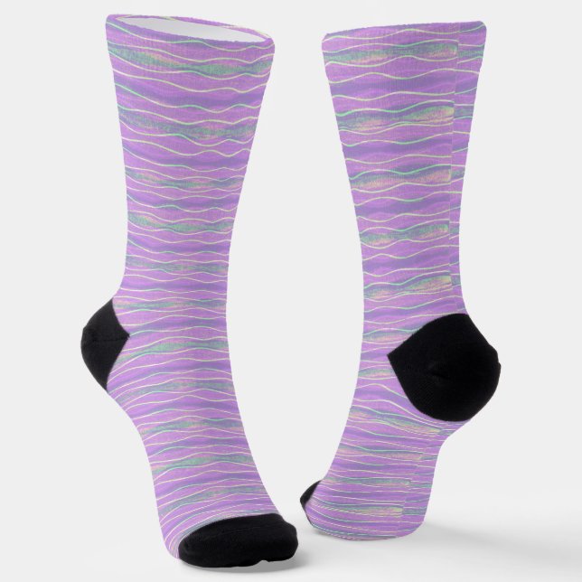Purple and Green Stripe Art Socks  (Angled)