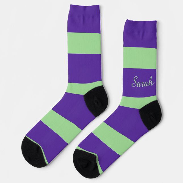 Purple and Green Stripe Name Socks (Left)