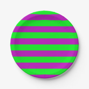 Purple and Green Stripes Design Paper Plate