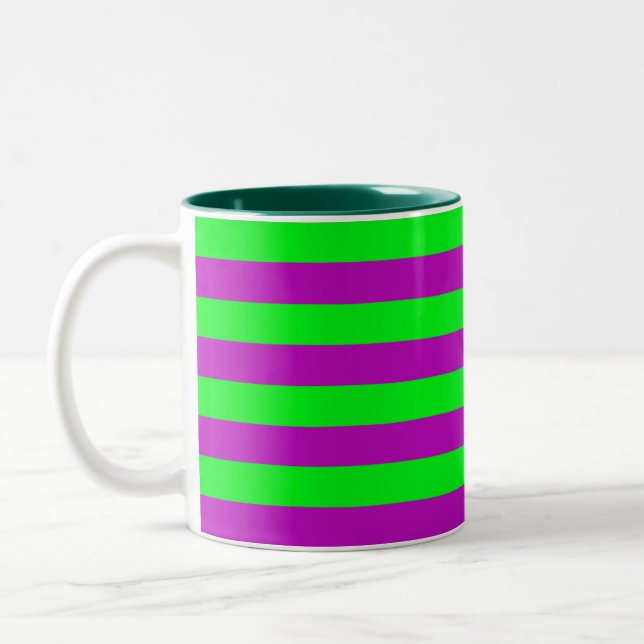 Purple and Green Stripes Design Two-Tone Coffee Mug (Left)