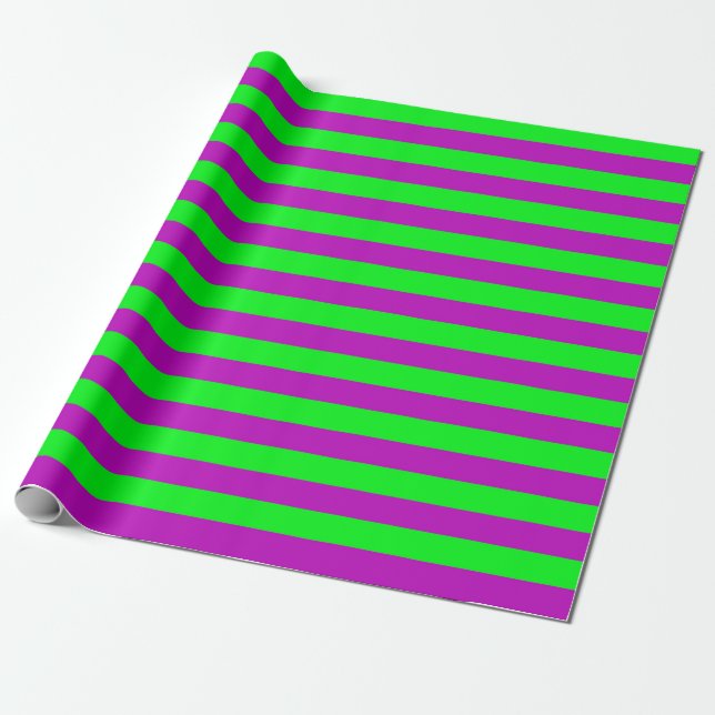 Purple and Green Stripes Design Wrapping Paper (Unrolled)