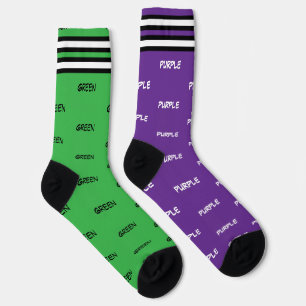 Purple and Green Stripes Typography Socks