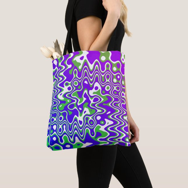 [Purple and Green] Swirled Op-Art Tote Bag (Close Up)
