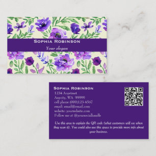 Purple and Green Watercolor Floral Business Card