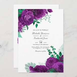 Purple and Green Watercolor Floral Wedding Invitation