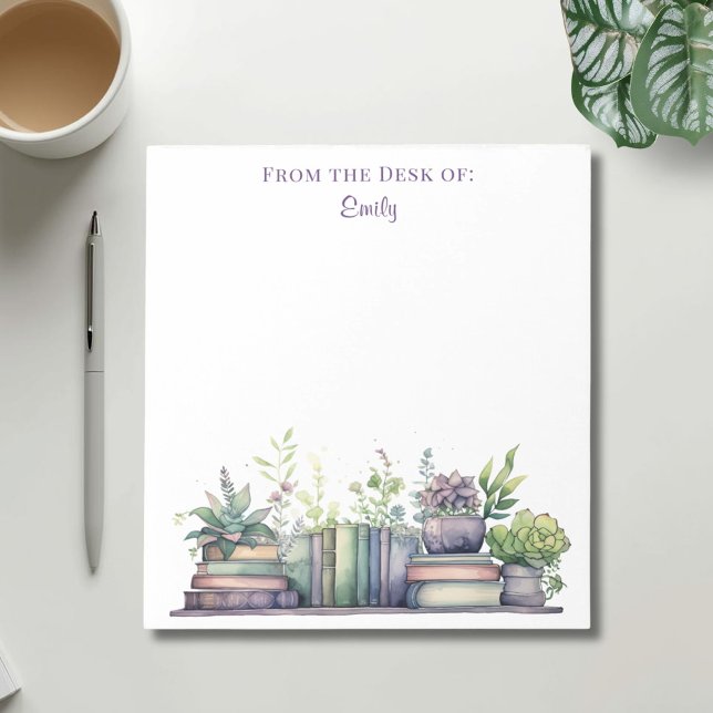 Purple and Green Watercolor Plant and Book Notepad (Creator Uploaded)