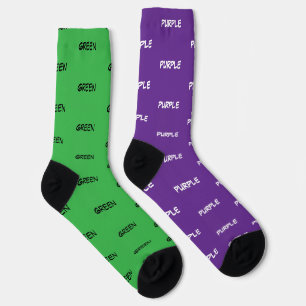 Purple and Green White Black Typography Socks