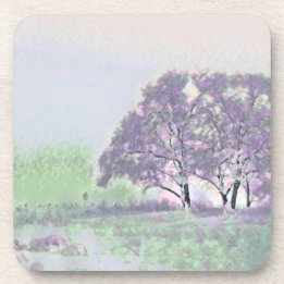 Purple and Green Winter Scenery Painting Coaster