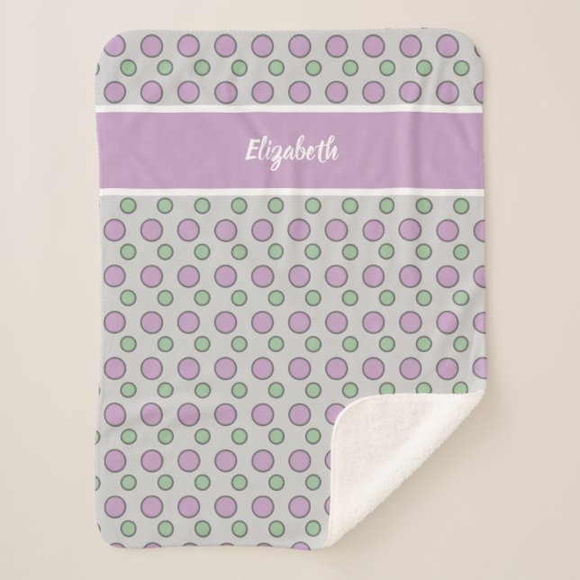 Purple and green with polka dots and name sherpa blanket (Front)