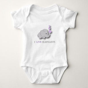 Purple and Grey Baby Elephant Baby Bodysuit
