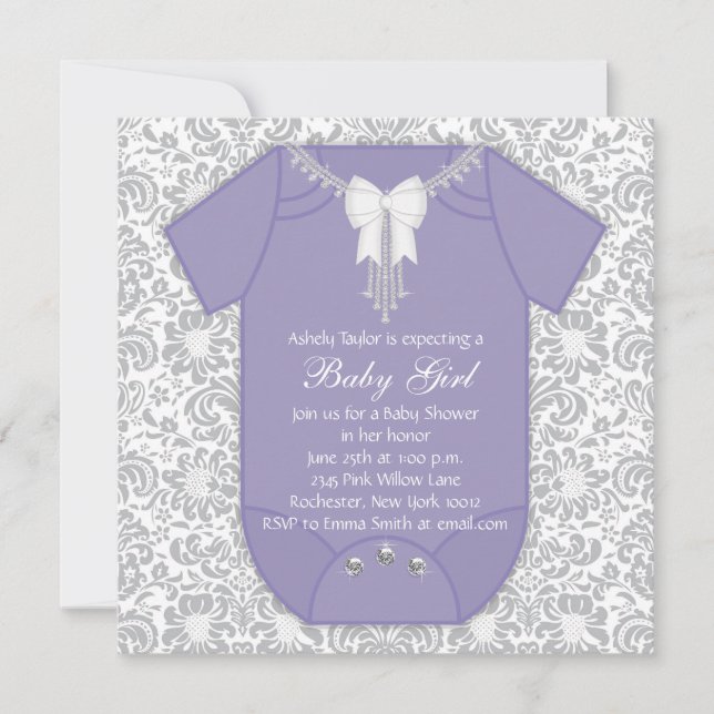 Purple and Grey Baby Shower Invitation (Front)