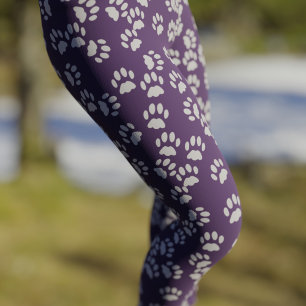 Purple and Grey Cat Paw Print Pattern Leggings