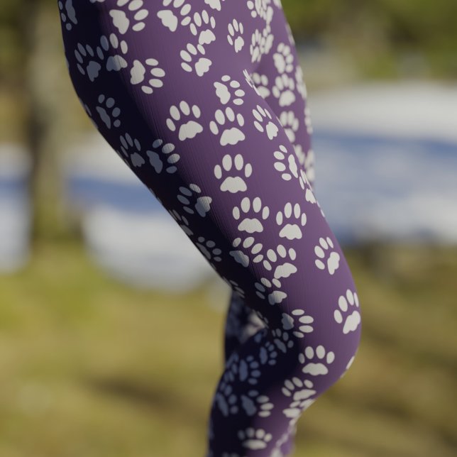 Purple and Grey Cat Paw Print Pattern Leggings (My cat would love these)