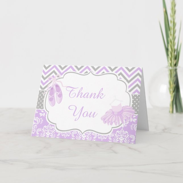 Purple and Grey Chevron Ballerina Thank You Card (Front)